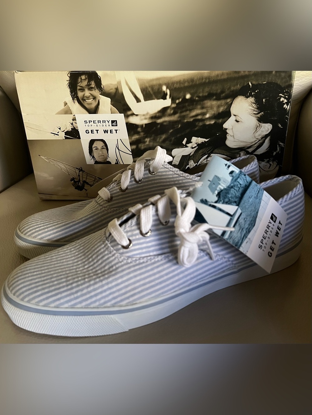 NEW Sperry Nantucket Seersucker Stripe Sneakers 10